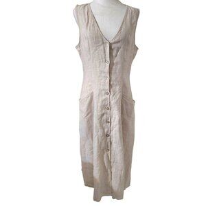 NWT Tahari Womens Linen Sleeveless Button-Front Midi Dress W/ Pockets Size 6
